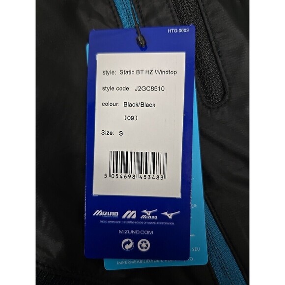 Mizuno Static BT HZ Windtop Windbreaker Full-Zip Jacket Black Blue Men's Size S - Picture 4 of 9